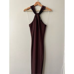 Brown satin slip dress
